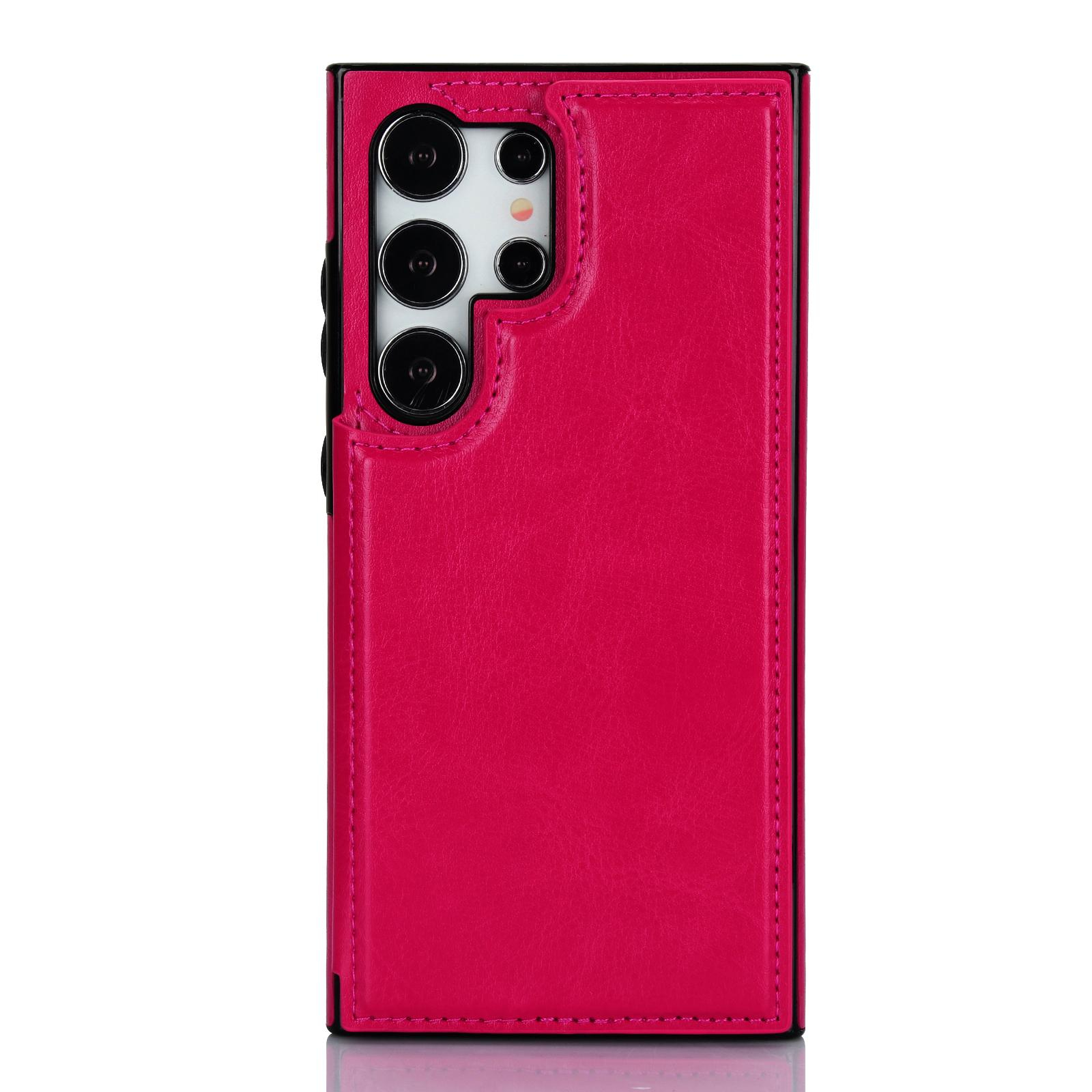 Samsung Galaxy S24 Ultra Hybrid Leder Hülle mit Kartenfach   Kickstand Aufsteller - Pink