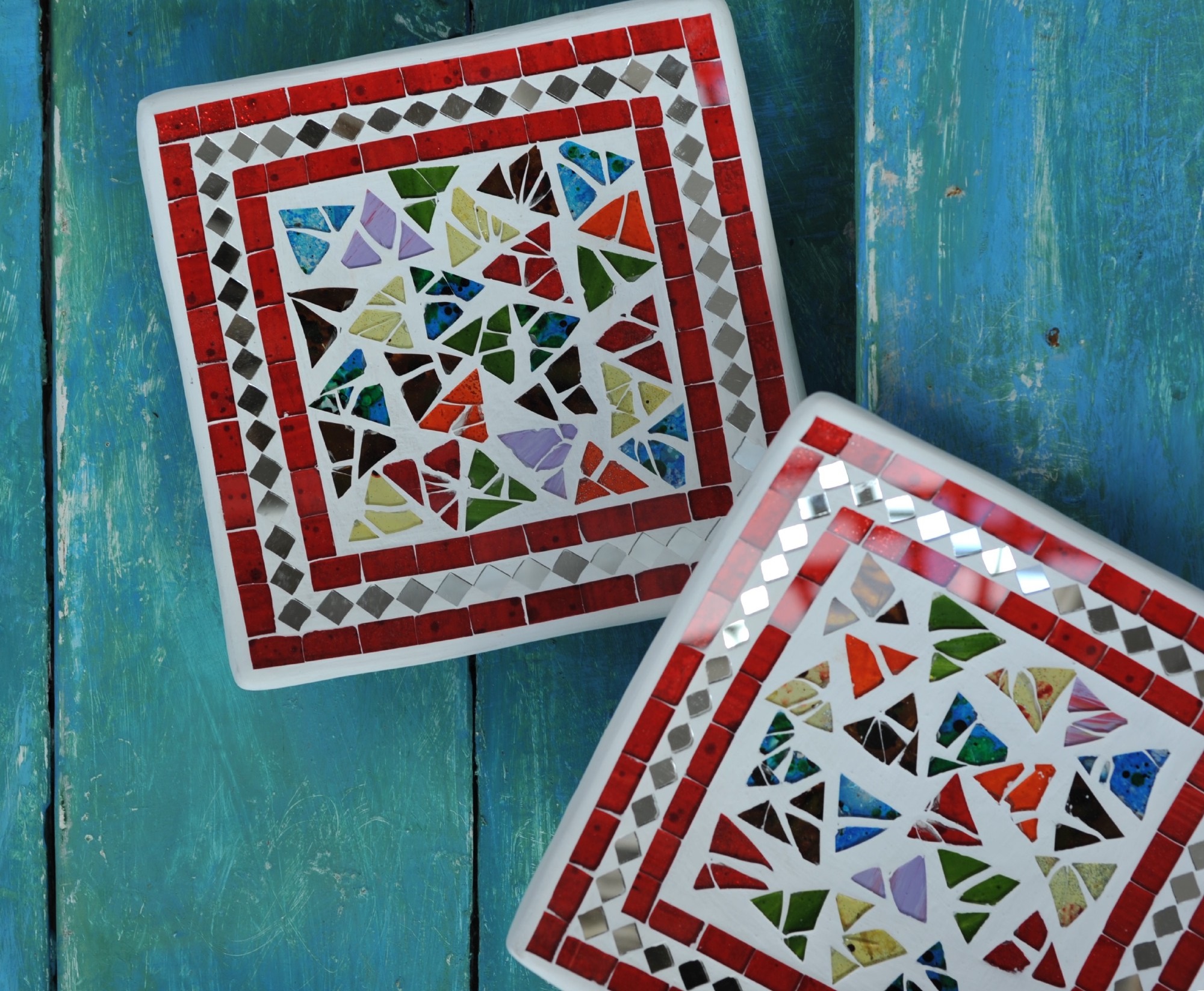 3er-Set Mosaikteller 'Tropical Flower', weiß, multicolor von fischer's lagerhaus