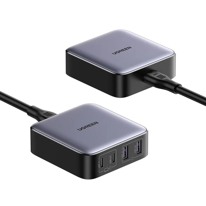 (65W) 2x USB A / 2x USB C GaN Ladegerät Netzteil Power Delivery 3.0 / Quick Charge 4.0 (90747) - Schwarz / Grau