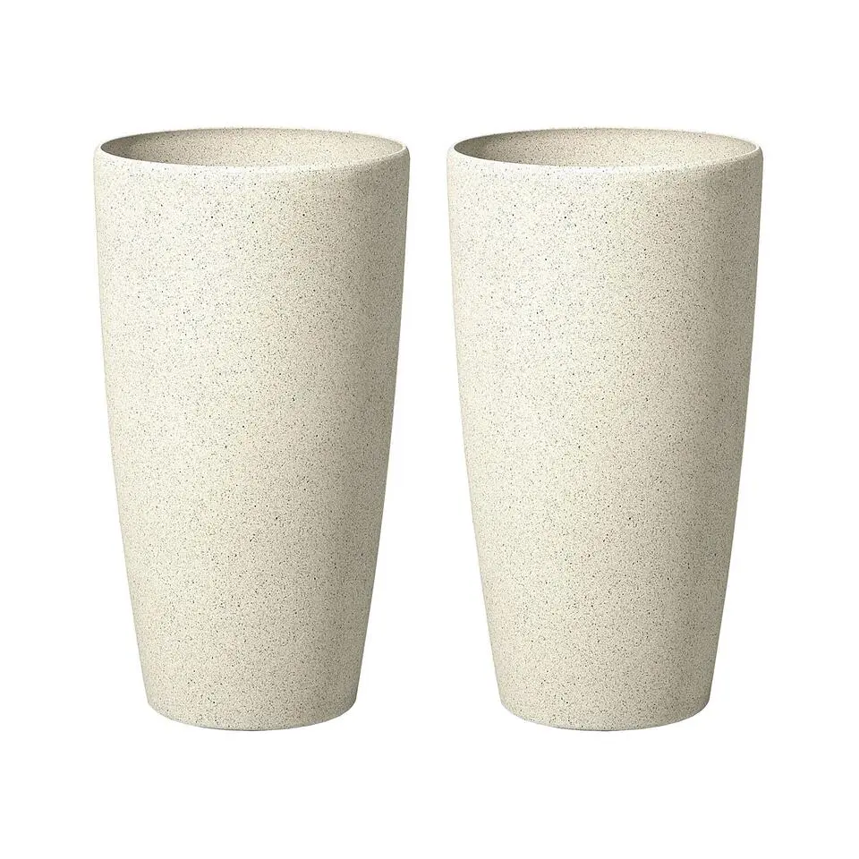 ABDERA - Bloempot set van 2 - Beige - Groot - Stenenmix