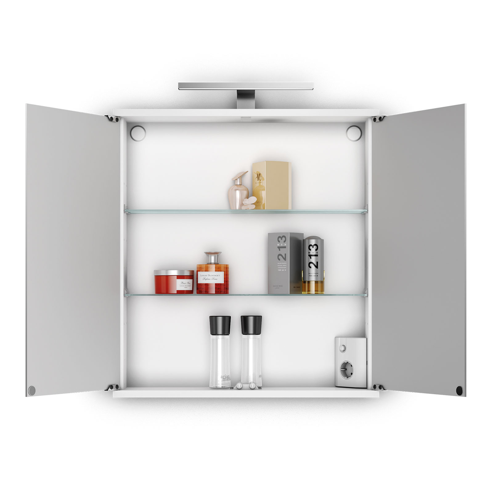 Spiegelschrank - weiß - Aufbauleuchte - 60 cm breit