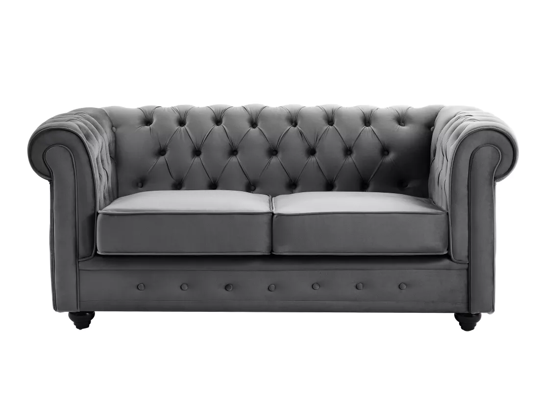 Canapés 3 places et 2 places et fauteuil en velours anthracite CHESTERFIELD