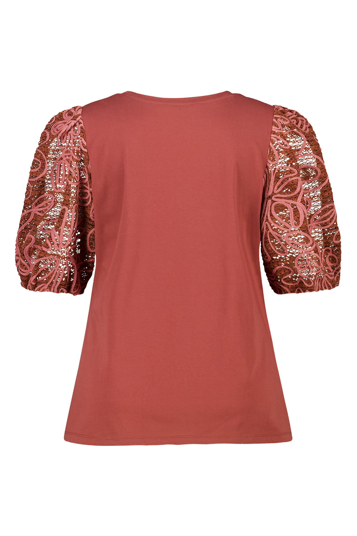 T-shirt met geborduurde mouwen stone red