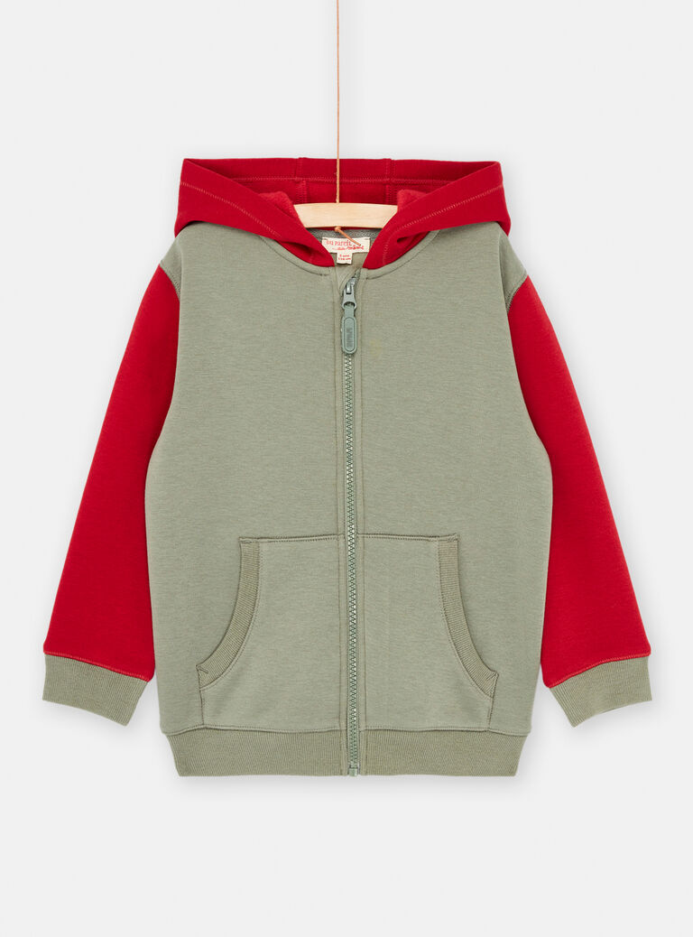 Gilet vert de gris et rouge pour garçon
