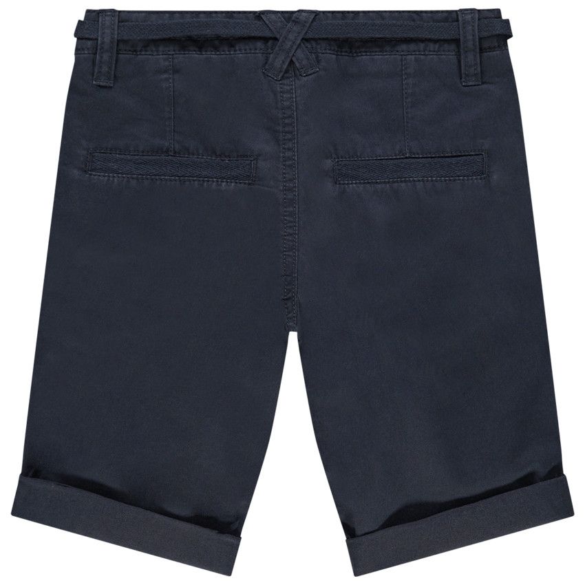 Bermuda en coton uni avec ceinture ajustable - Bleu marine