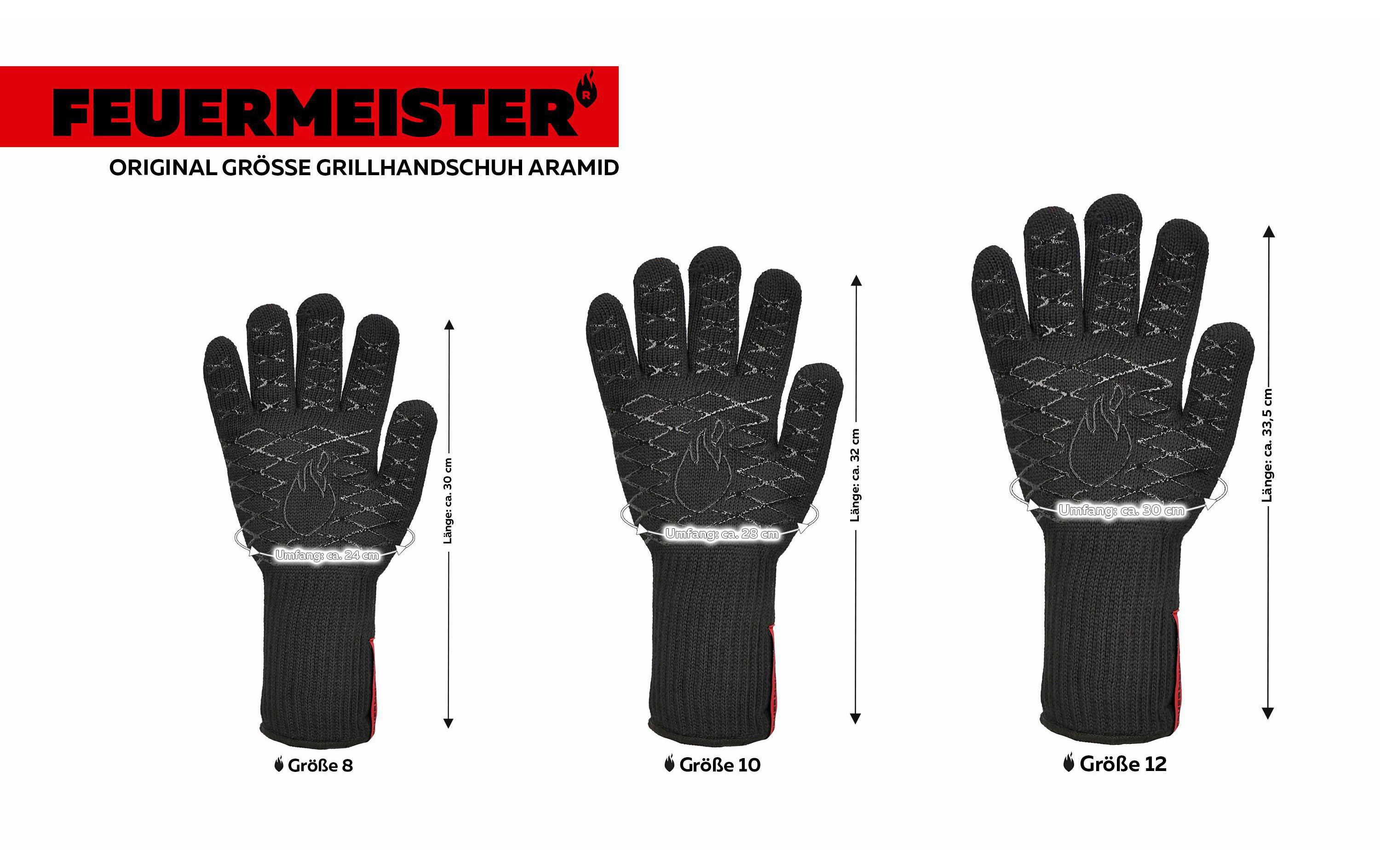 Grillhandschuh Premium BBQ Schwarz, Grösse 10Hitzebeständige Handschuhe aus Aramid/Nomex-Faser