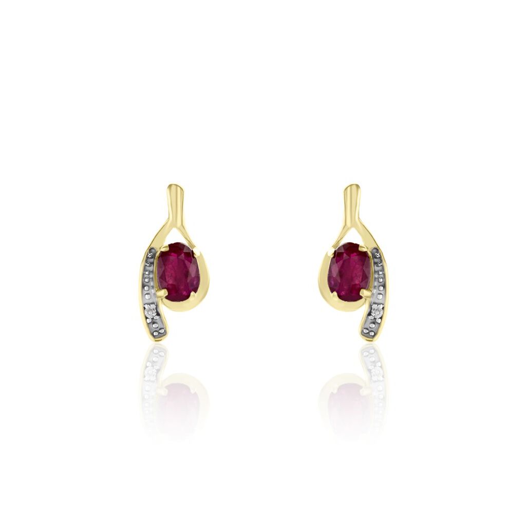 Bijoux D'oreilles Emotion Or Jaune Rubis Diamant