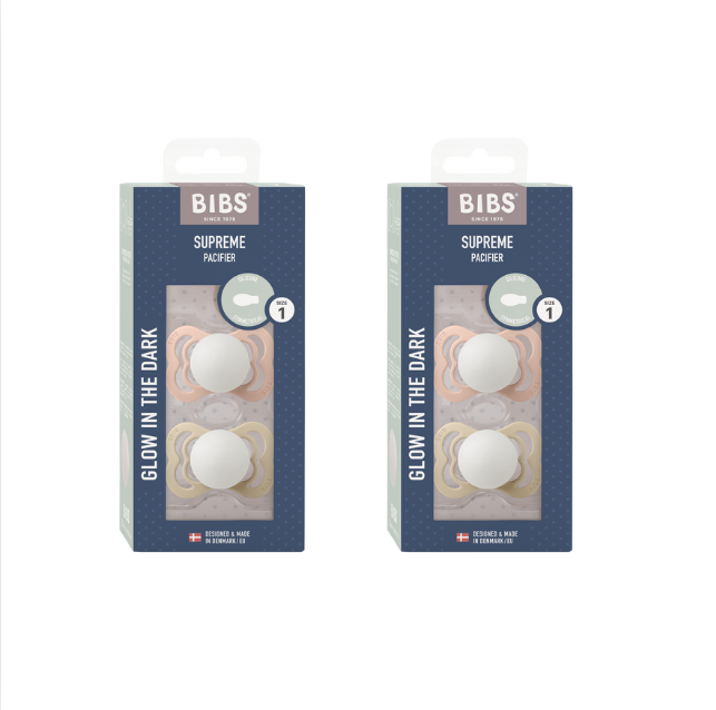 BIBS - Sut Supreme 2-PAK Silikone - Blush GLOW/Vanilla GLOW - Str. 1