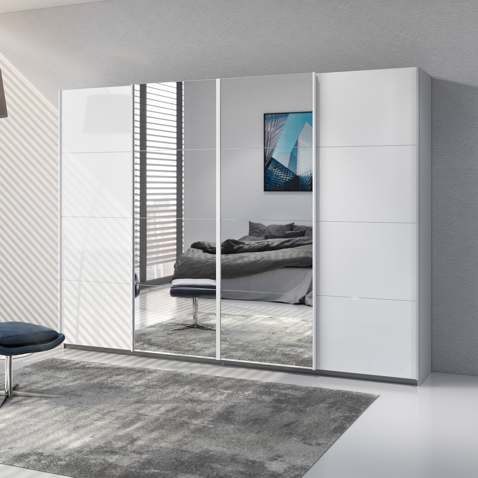 Schwebetürenschrank - weiß Hochglanz - 271 cm
