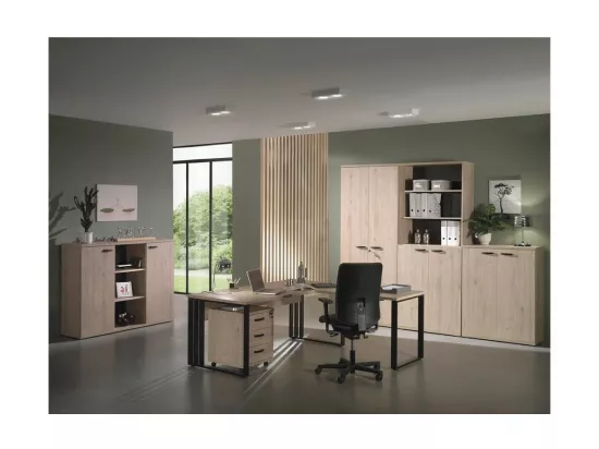 Meuble de rangement pour bureau 2 portes coloris chêne clair collection YUKON