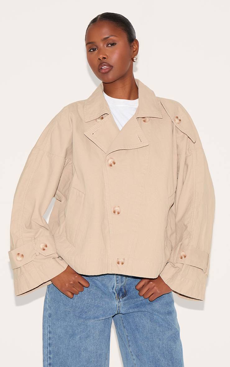 Gris Pierre Trench-coat En Toile À Détail Cache-cœur