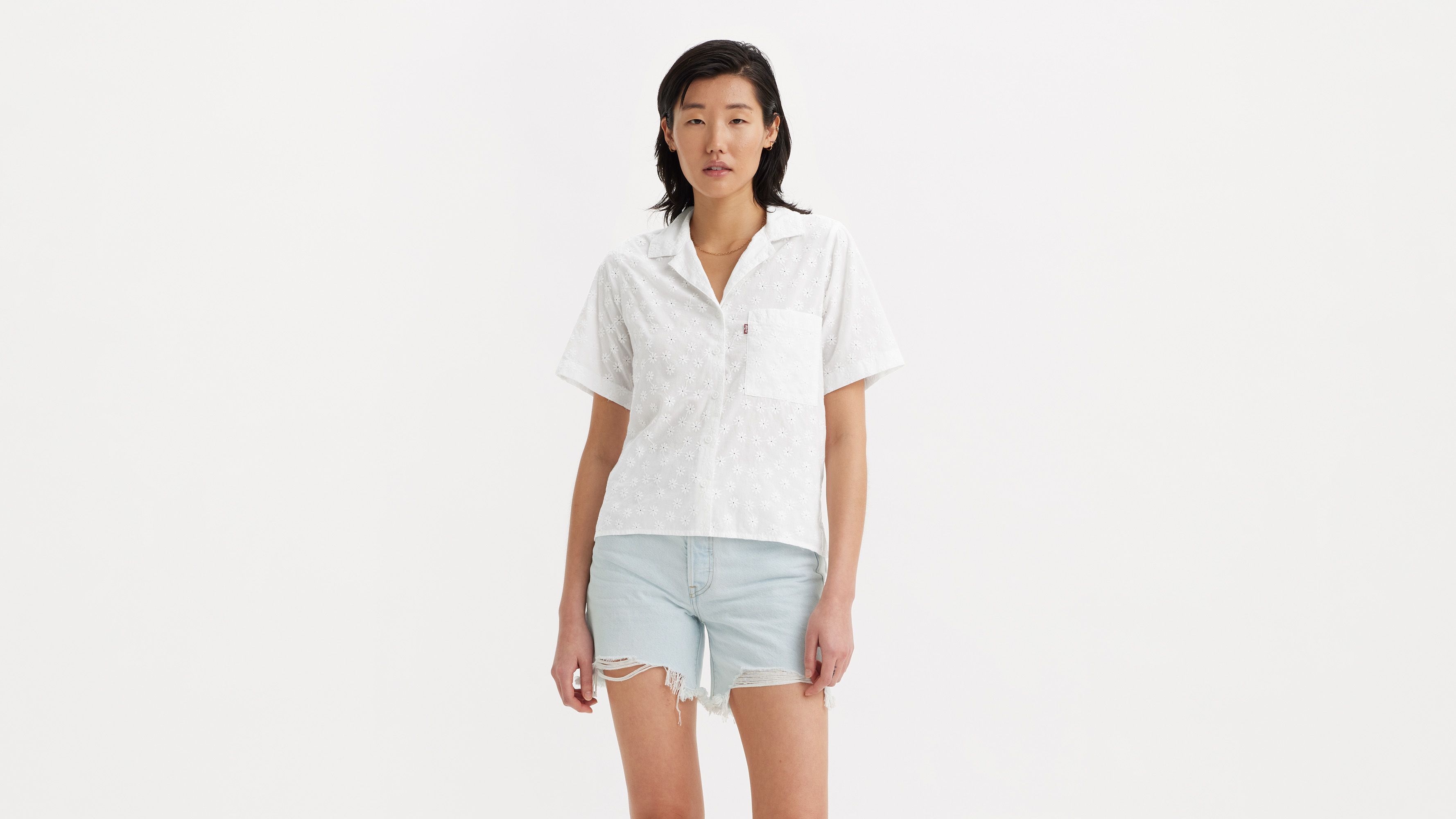 Chemise manche courte Joyce Resort - Bright White Eyelet Bright White - Blanc