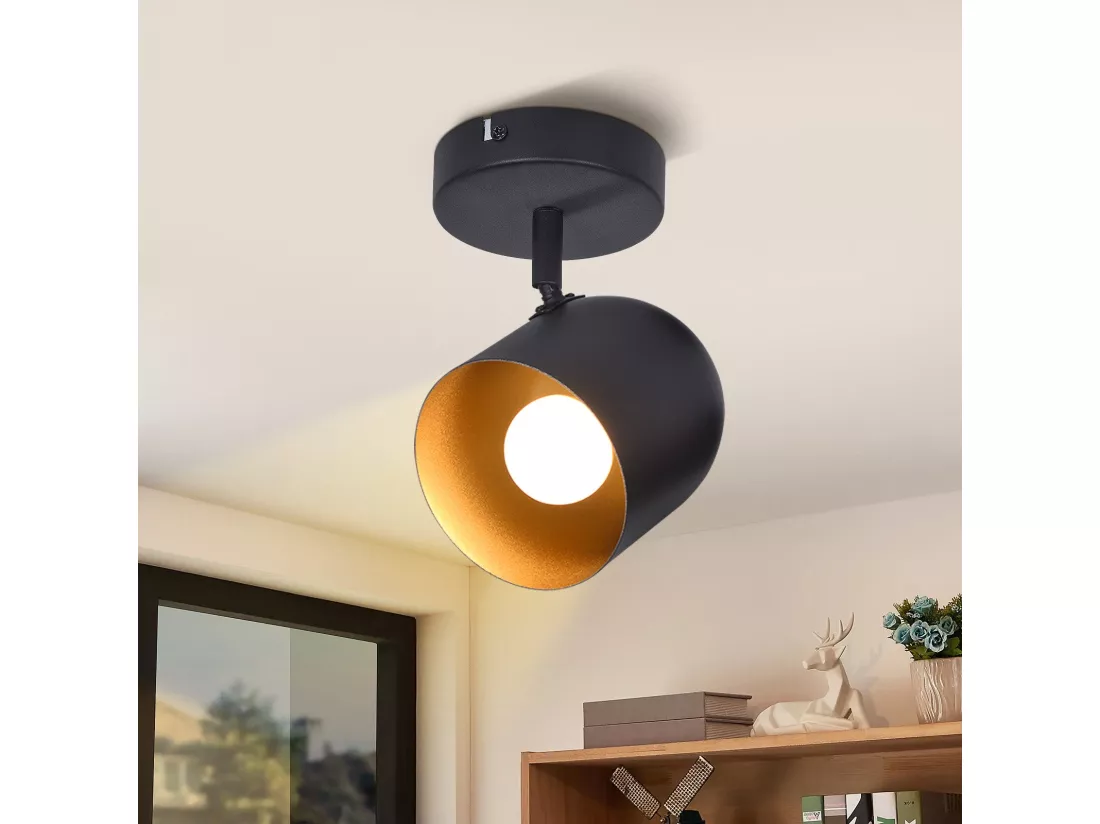 NETTLIFE Plafonnier E14 spot de plafond or noir lampe de couloir industrielle vintage