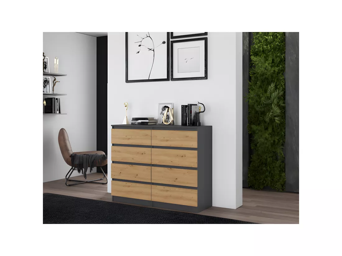 MILAN - Commode de chambre 8 tiroirs - 40x120x97cm - Style moderne - Meuble de rangement