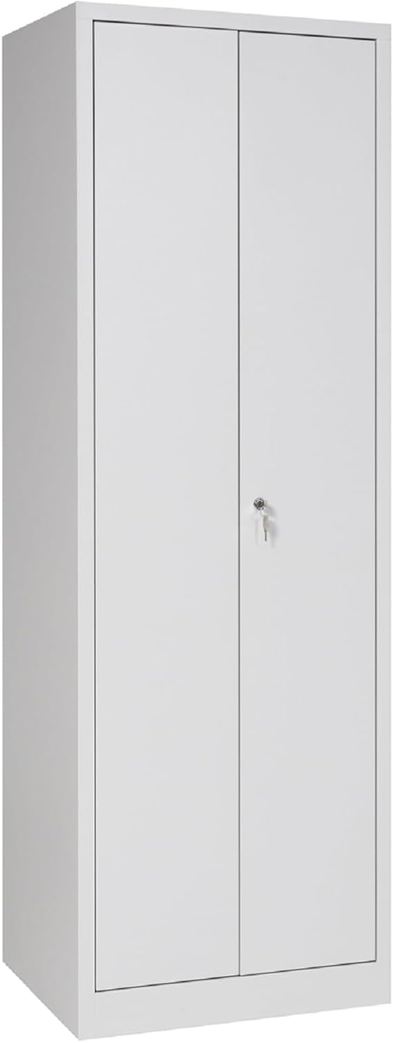 furni24 TÜV/GS - Metall Putzmittelschrank – Wäsche Schrank aus Stahl mit Türen, Garderobenstange, große Fächer, Hutablage, fertig montiert - Grau, XXL 60 x 50 x 180 cm
