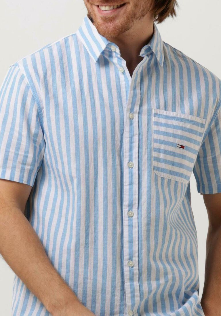 TOMMY JEANS lichtblauwe tommy jeans casual overhemd tjm rlx ss stripe linen shirt