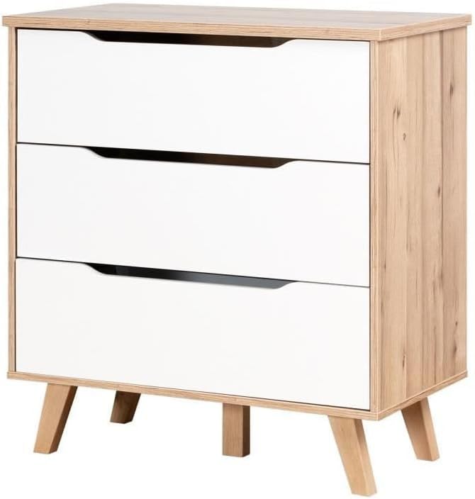 FORTE VANKKA Kommode mit 3 Schubladen, Holzwerkstoff, Planked Eiche / Weiß, B/H/T: 80 / 86,3 / 42 cm