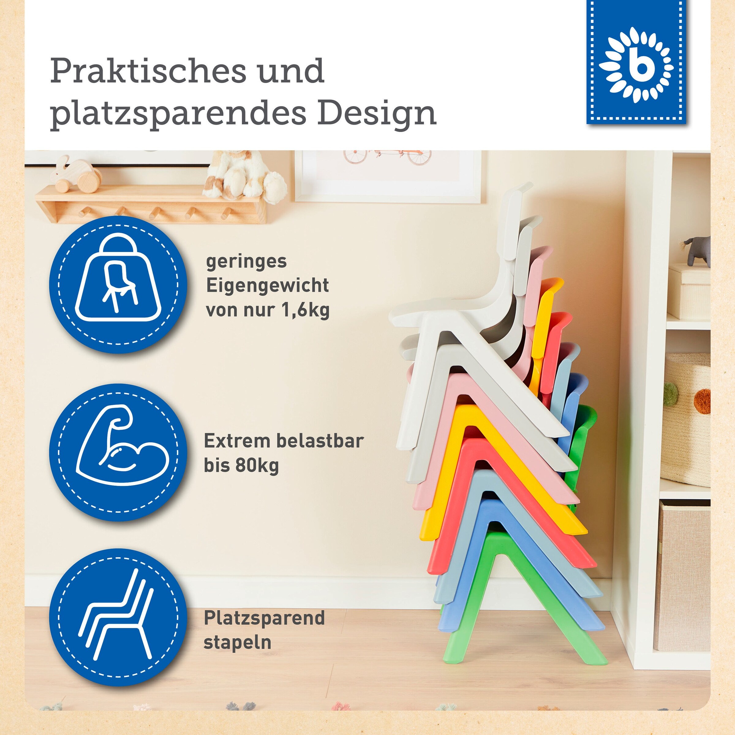 Bieco Kinderstuhl bis 80 kg belastbar Blau