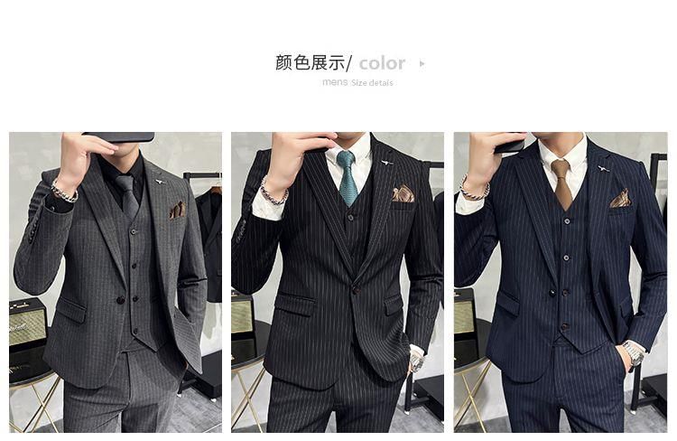 Bay Go Mall - Set: Blazer met reverskraag, krijtstreep en één knoop + vest met enkele rij knopen + pantalon met middelhoge taille