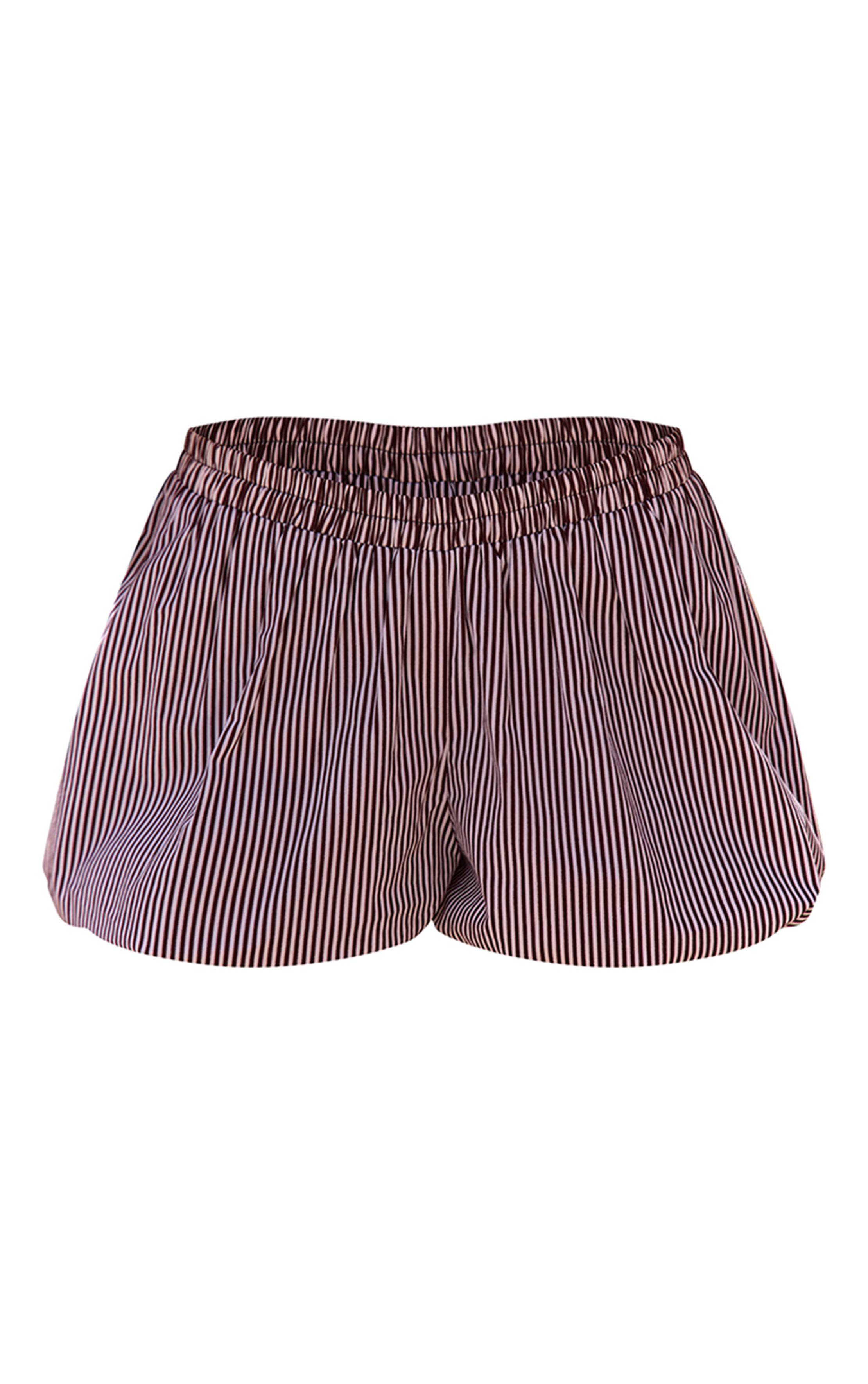 Chocolat Short Bouffant Coordonné En Coton À Fines Rayures