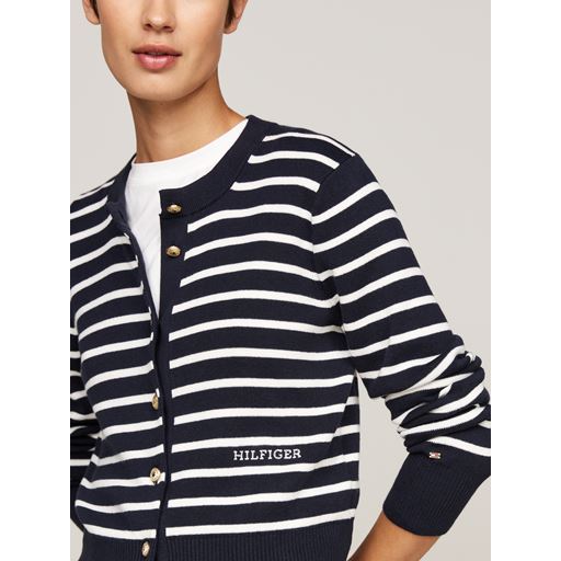 Tommy Hilfiger Mini Stripe Cardigan, Ivory Petal/Desert Sky, XXL
