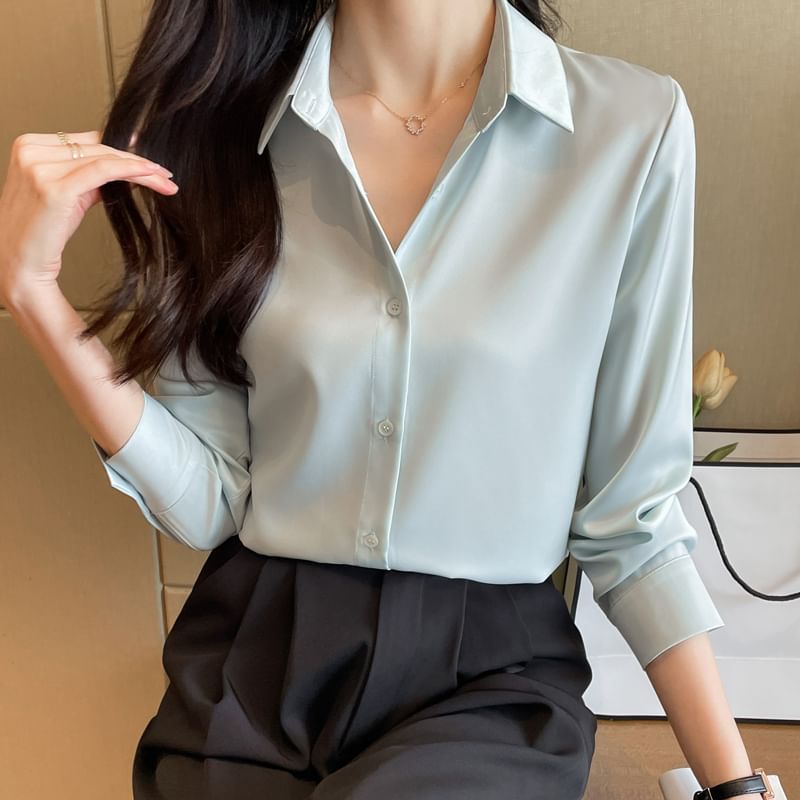 Dragan Pulse - Blouse van effen chiffon met lange mouwen