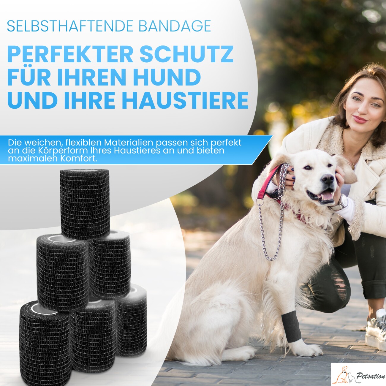 Petsation Bandagen schwarz 10cm 6St 10cm x 4,5m