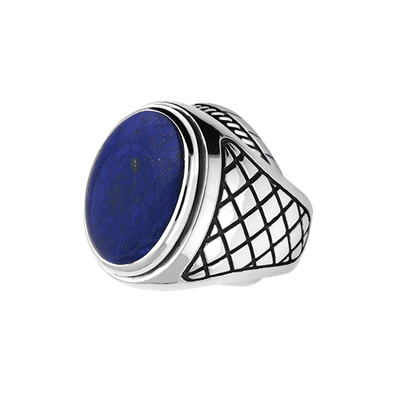 Bague Argent Homme Lapis Asymétrique