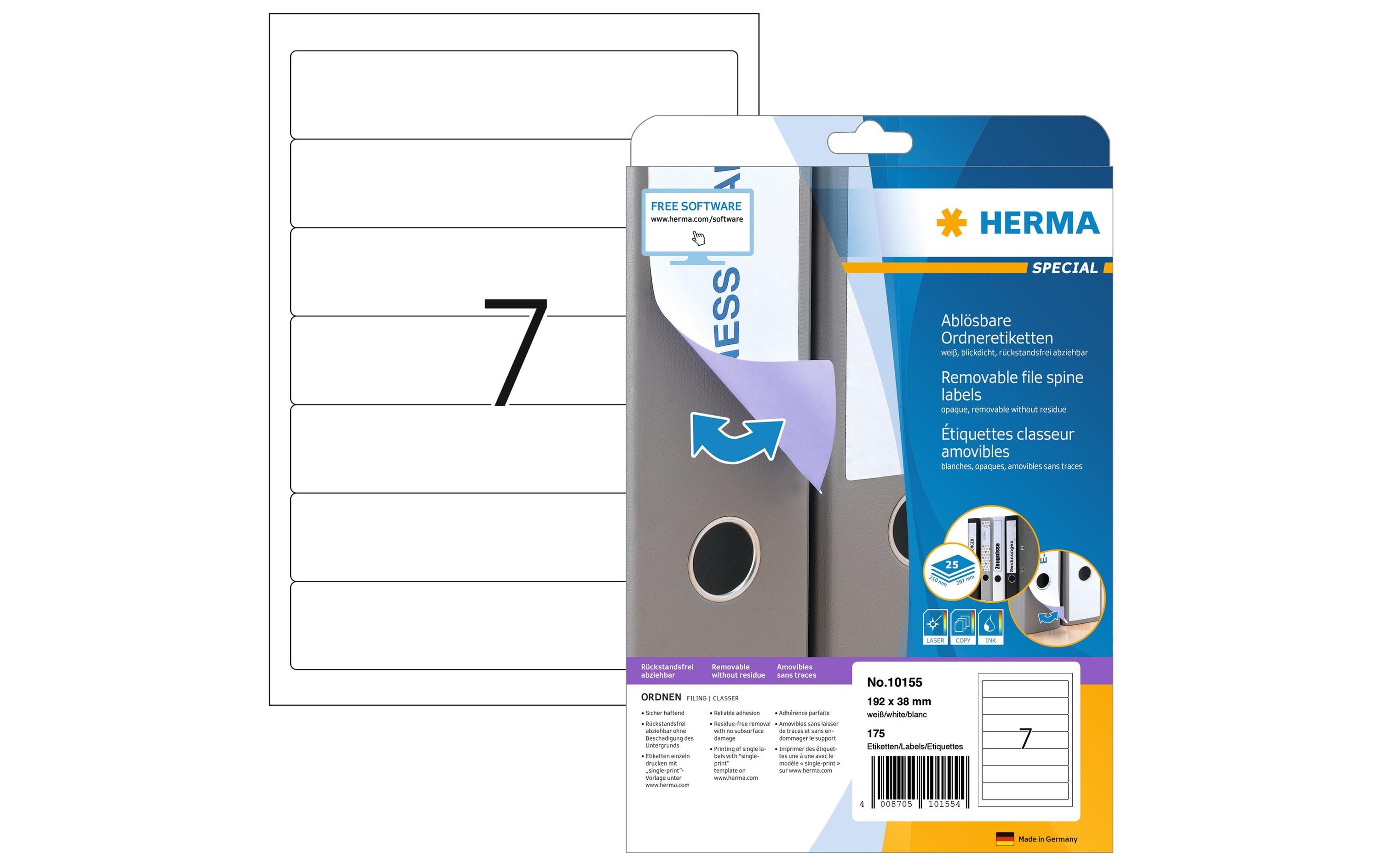 Ordneretiketten 10155 192 x 38 mm ablösbar, WeissOrdneretiketten A4, 192 x 38 mm ablösbar