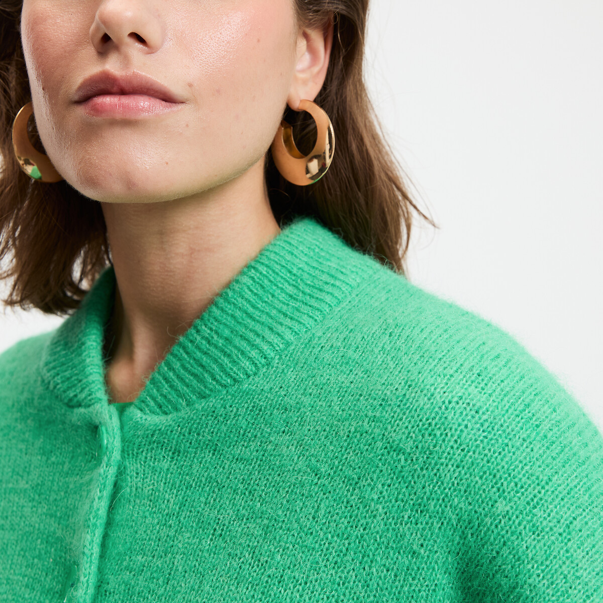 LA REDOUTE COLLECTIONS<br>Cardigã com gola alta, tricô grosso de alpaca mista