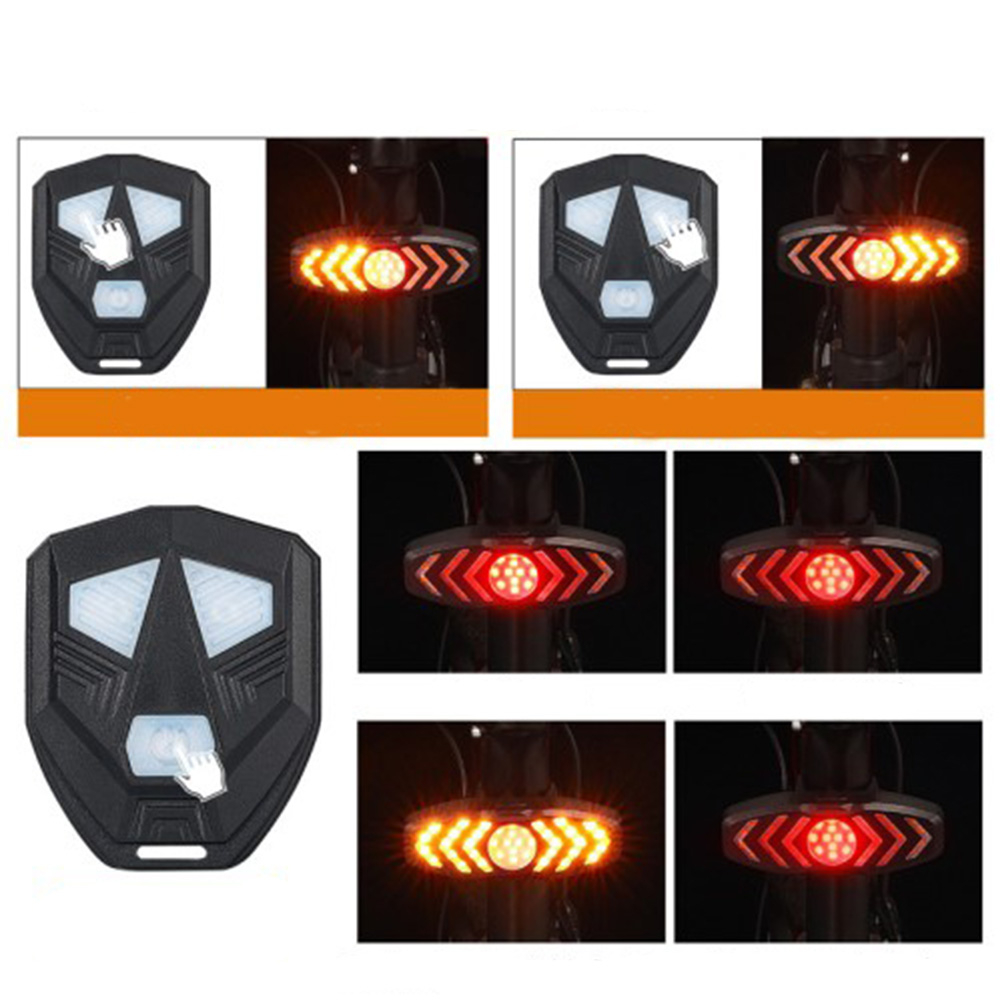 2in1 Wiederaufladbares USB Velo Fahrrad Blinker Rücklicht LED Bremslicht Warnlicht inkl. Fernbedienung / Hupe (80 Lumen)