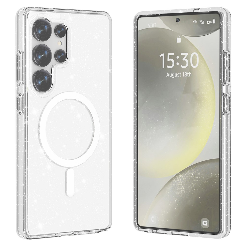 Samsung Galaxy S25 Ultra Hybrid Hardcase Hülle mit TPU Bumper Glitzer Design MagSafe-Modul - Transparent