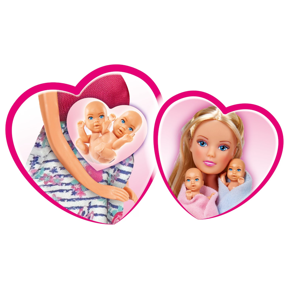 (4-tlg. Set) Kinder Spiel Puppe Mama Spielzeug Doll inkl. Zwilling Babys / Wickeltisch (105733333) - Welcome Twins