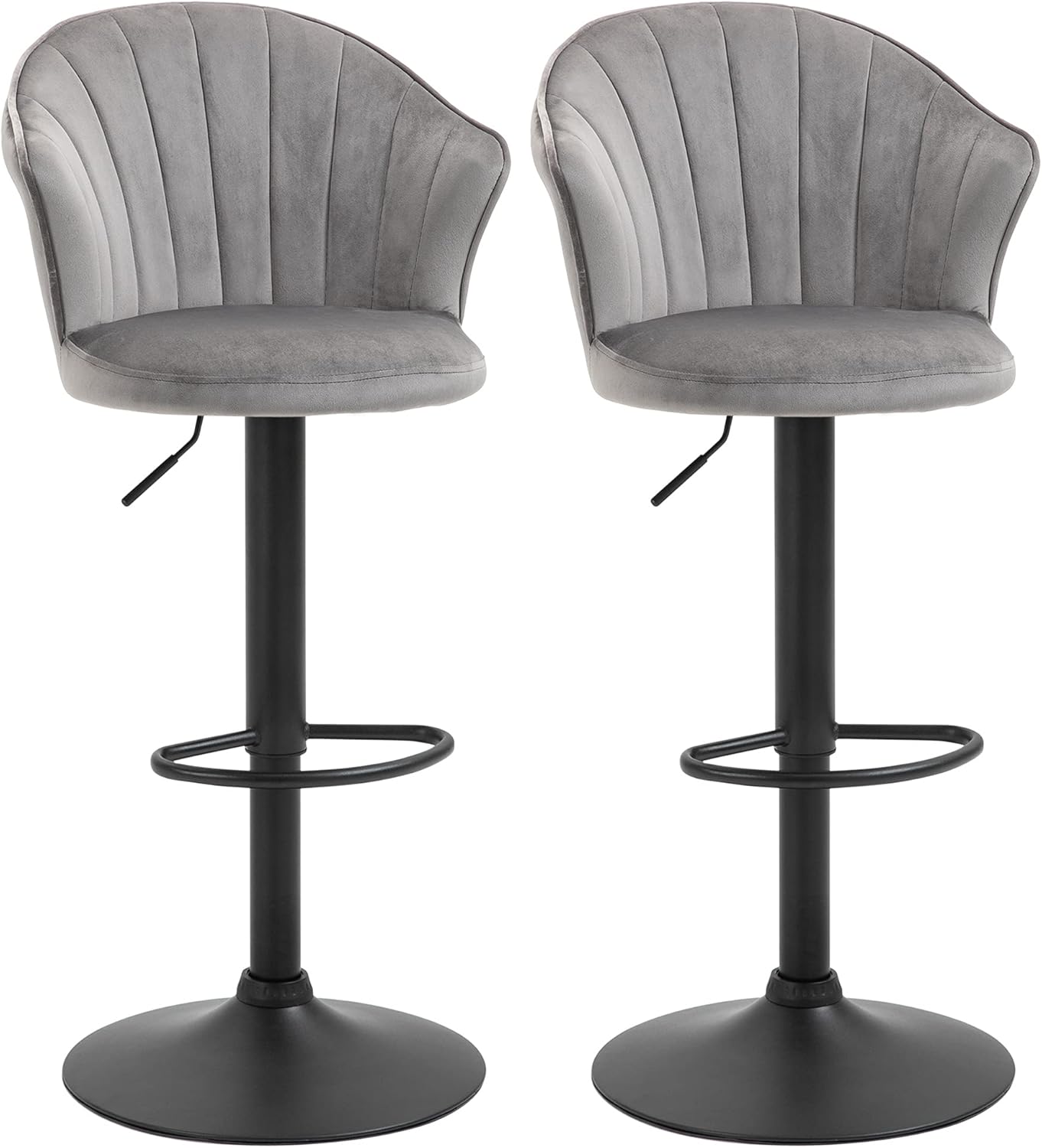 HOMCOM 2er-Set Barhocker drehbare Barstühle mit Lehne Samt Touch Bistrohocker höhenverstellbarer Tresenhocker armloser Schaumstoff Grau 54 x 56 x 91-111 cm