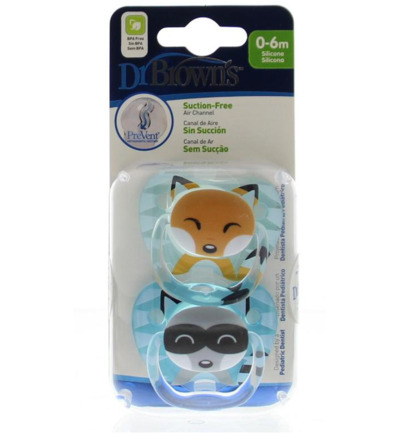 Dr Brown’s Fopspeen prevent animal faces F1 blauw (2 stuks)