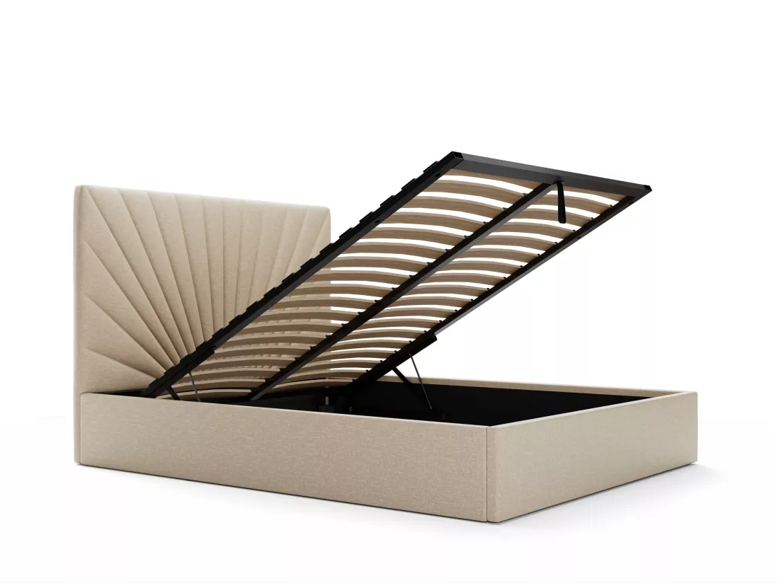 Lit coffre 140 x 190 cm - Tissu - Beige + Matelas - RILIODA de Pascal Morabito
