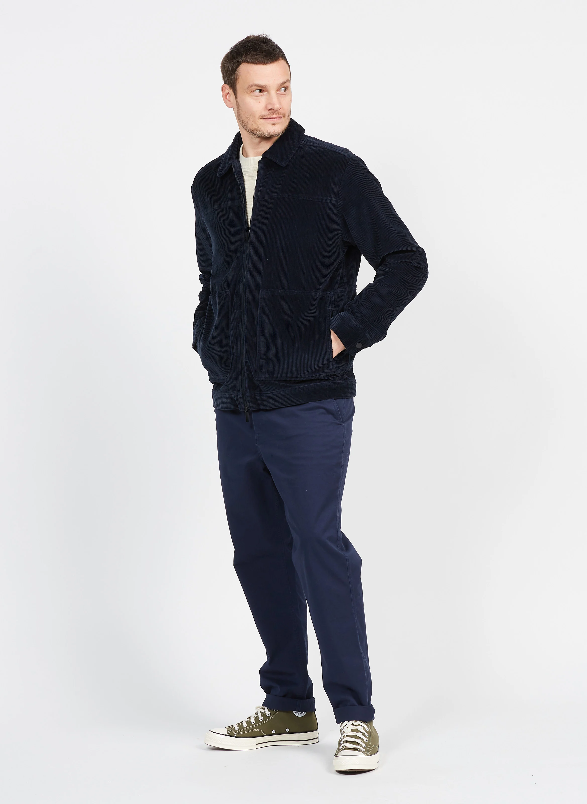RO - Pull col rond regular-fit en coton bio | Bleu