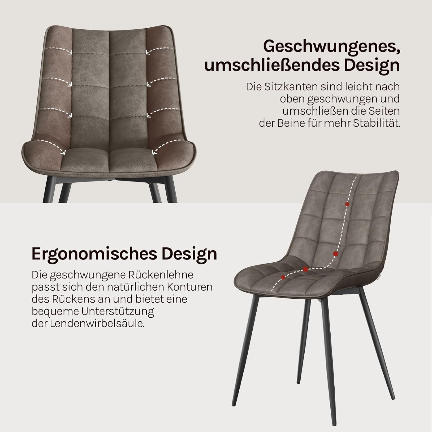 WOLTU Esszimmerstühle 2er Set, für Wohnzimmer Küche Esszimmer, Küchenstühle gepolstert mit Rückenlehne, Sitzfläche aus Kunstleder, mit Metallbeinen, bis 150 kg belastbar, Dunkelgrau