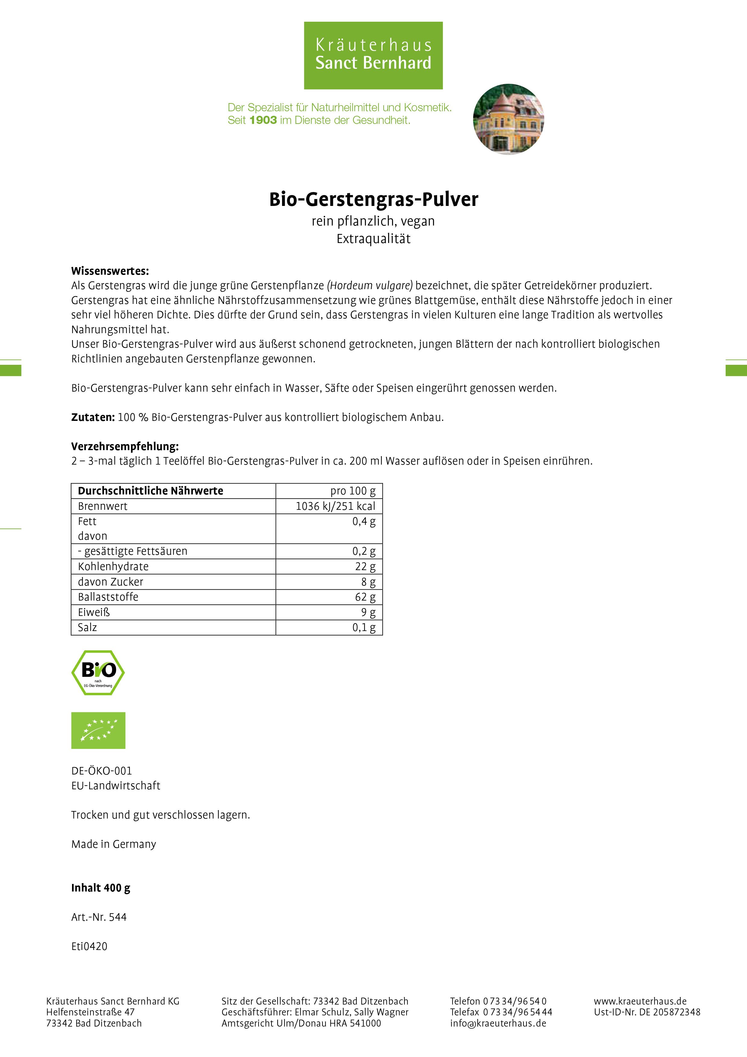 Sanct Bernhard Bio-Gerstengras-Pulver