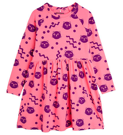 Mini Rodini Kleid - Squiggly Cats AOP - Pink