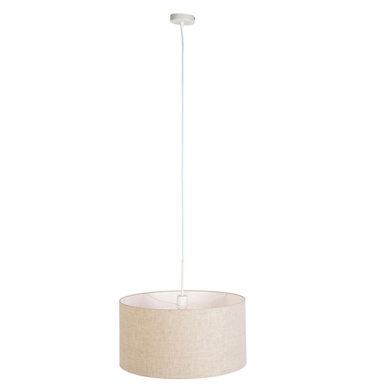 Landelijke hanglamp wit met katoenen kap lichtgrijs 50 cm - Combi