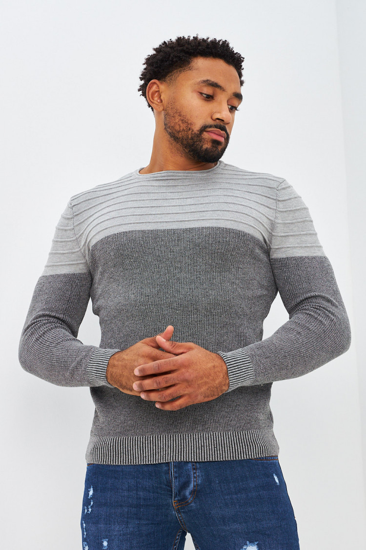 Pull fin bicolore gris et noir