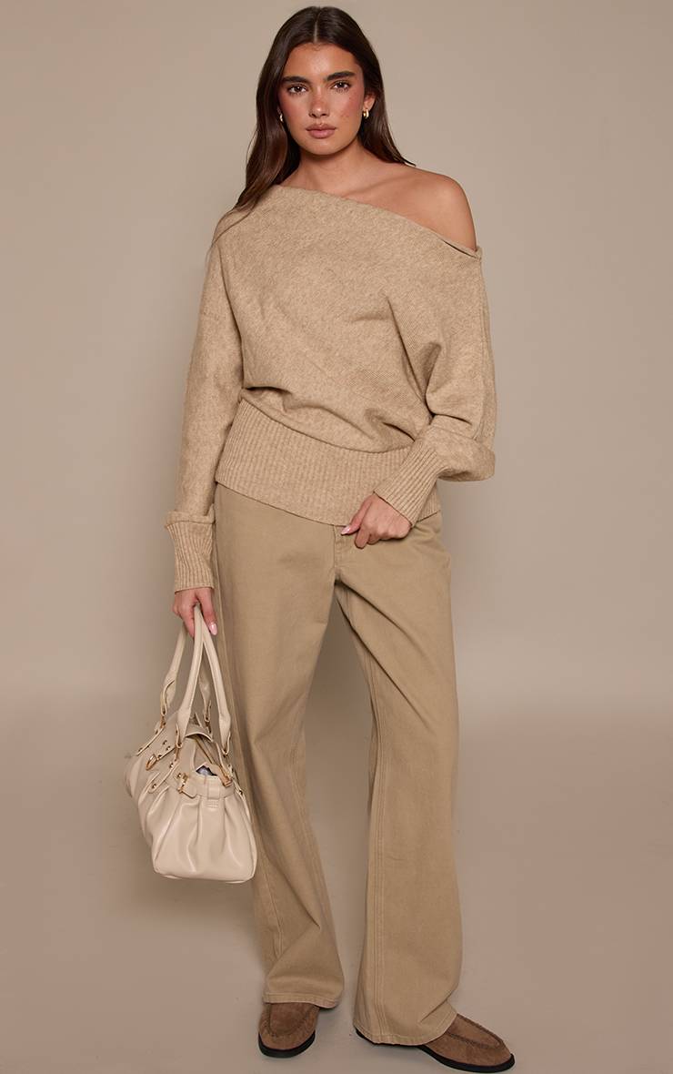 Beige Synthétiquell Ample Décontracté Avec Taille Côtelée