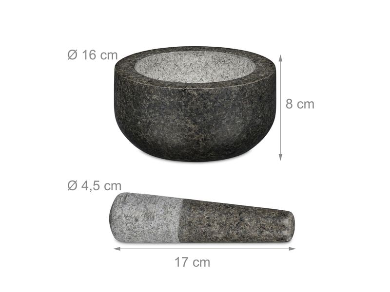 relaxdays Mörser mit Stössel 16 cm, Granit Polierter Gewürzmörser und Stössel