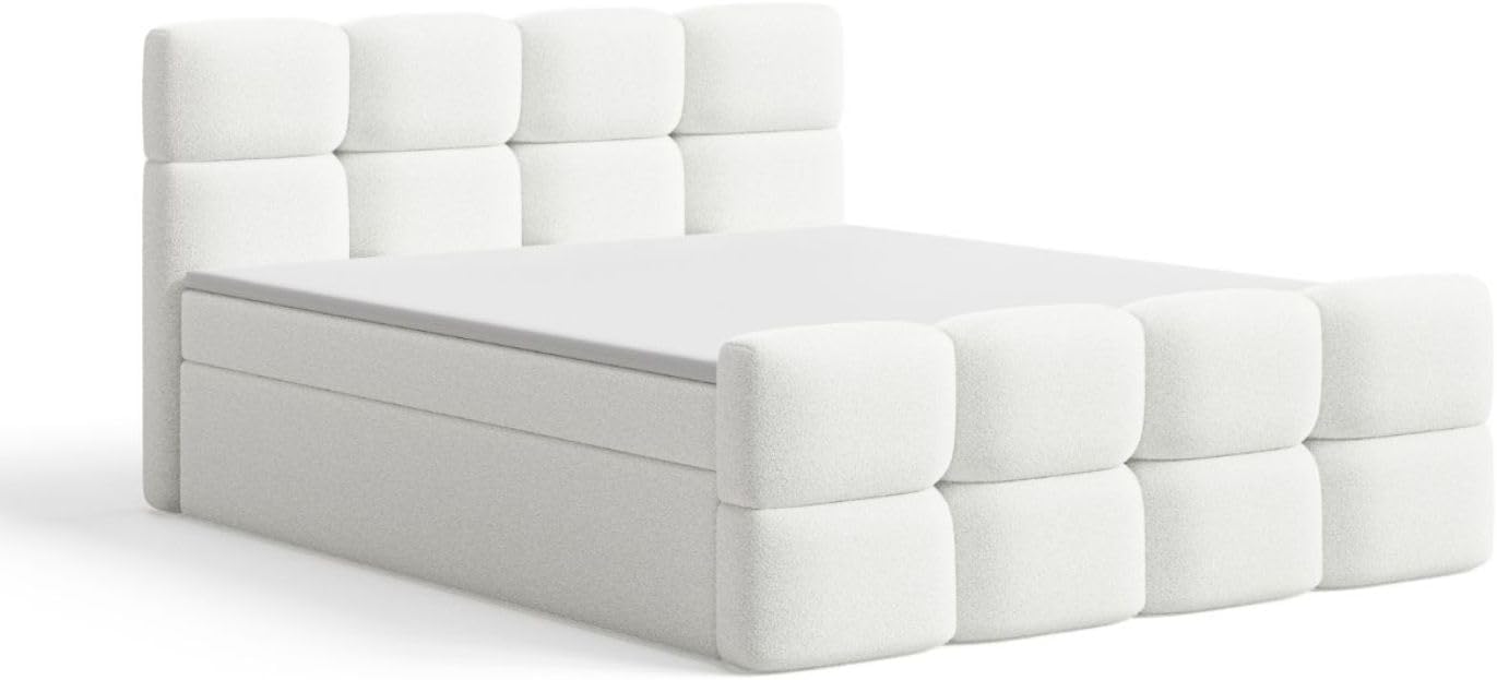 GRAINGOLD Rivon Bett, Boxspringbett mit Bettkasten, Polsterbett mit Bonell-Matratze, Boucle Stoff, mit Topper, mit Kopfteil (Creme, 160x200)