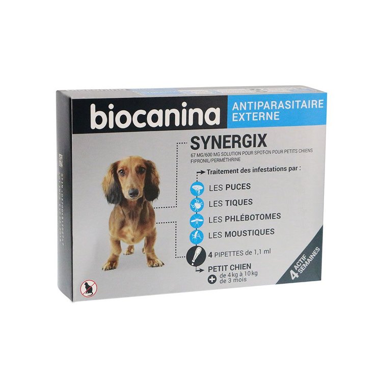 SYNERGIX PETIT CHIEN 67MG 4 pipettes Antiparasitaire externe Biocanina