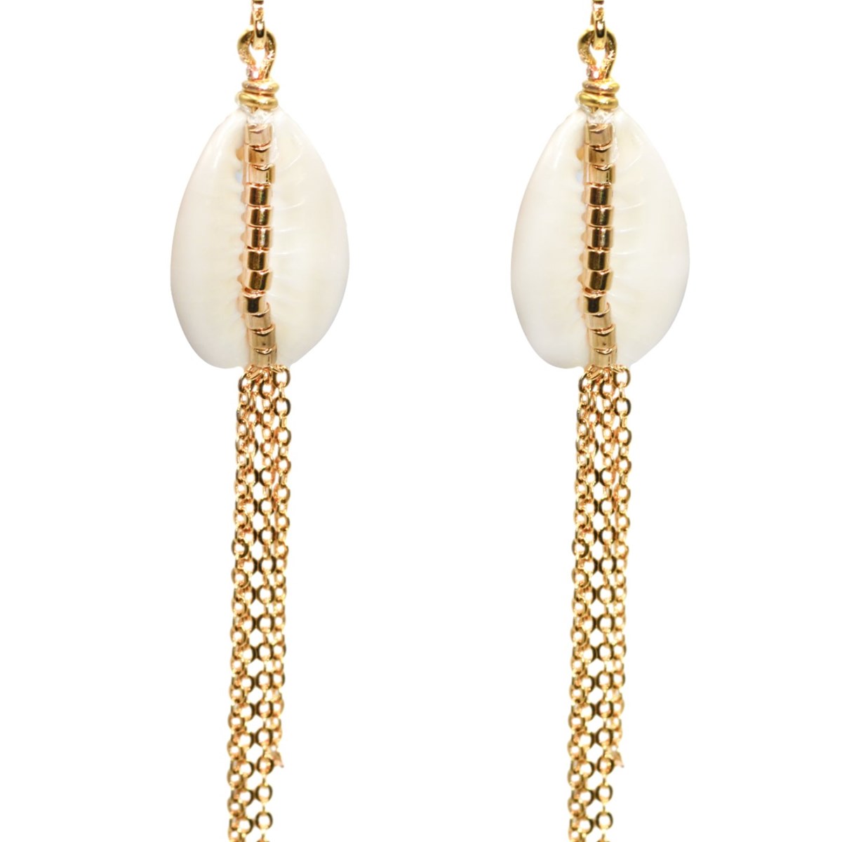 Boucles d'oreilles pendante cauri miyuki frange de chaîne