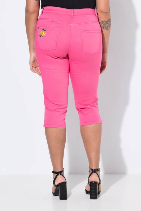 3/4-Caprijeans Carrie, Zitronen-Stickerei, Glitzersteinchen, hibiskuspink