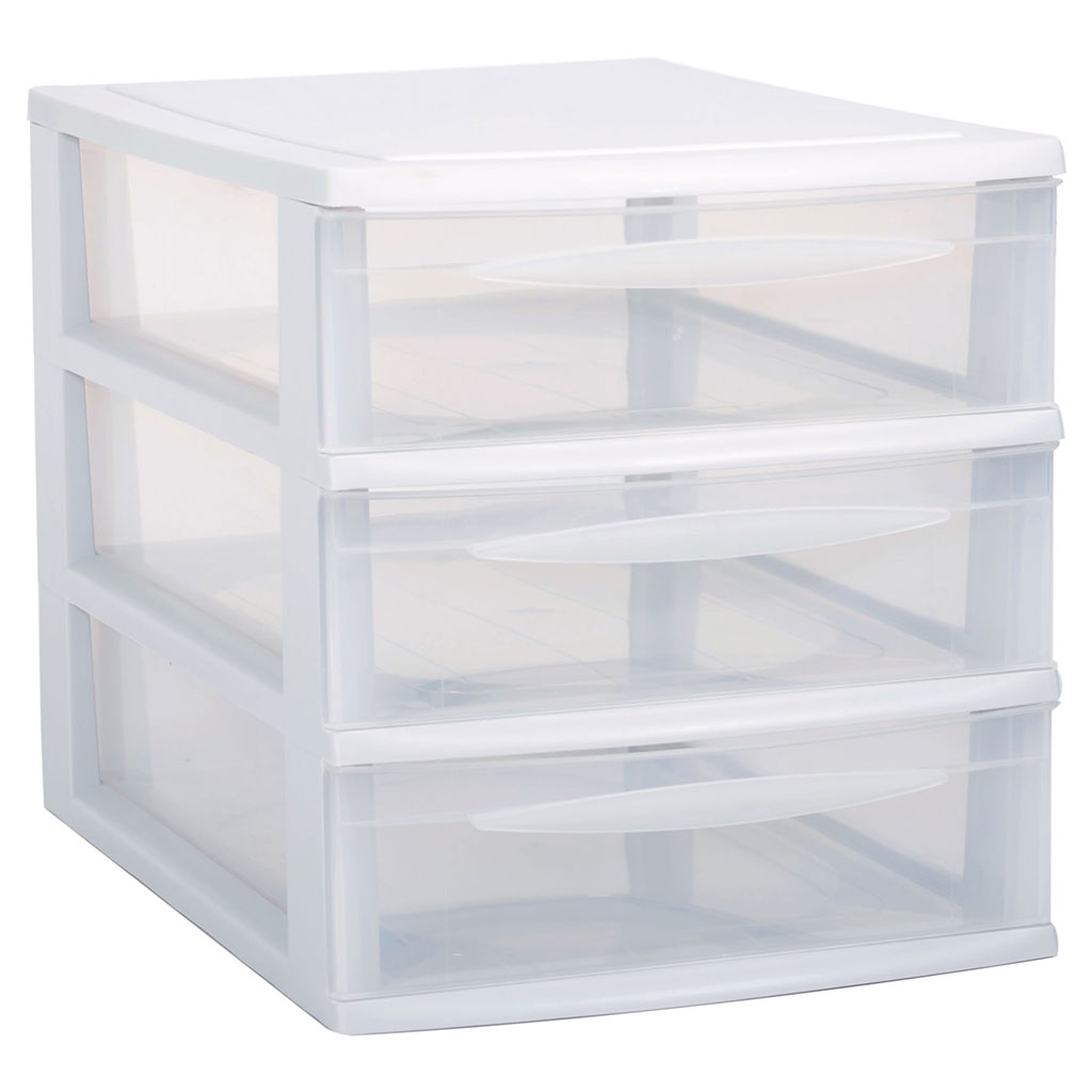 Rangement 3 tiroirs A4 blanc 25.5x36x27cm