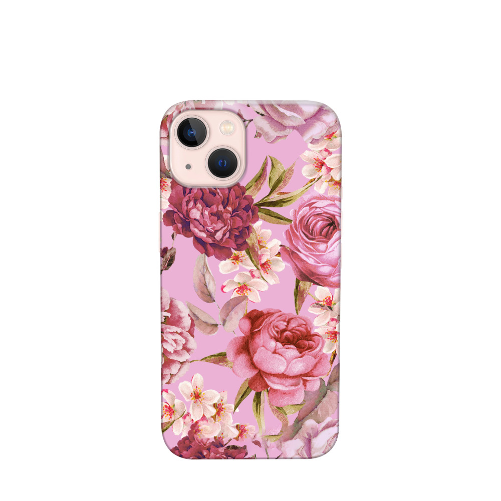 iPhone 13 Kunststoff Hülle Wildrosen 2 - Pink